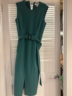 Boss Teal Sleeveless Belted Midi Dress